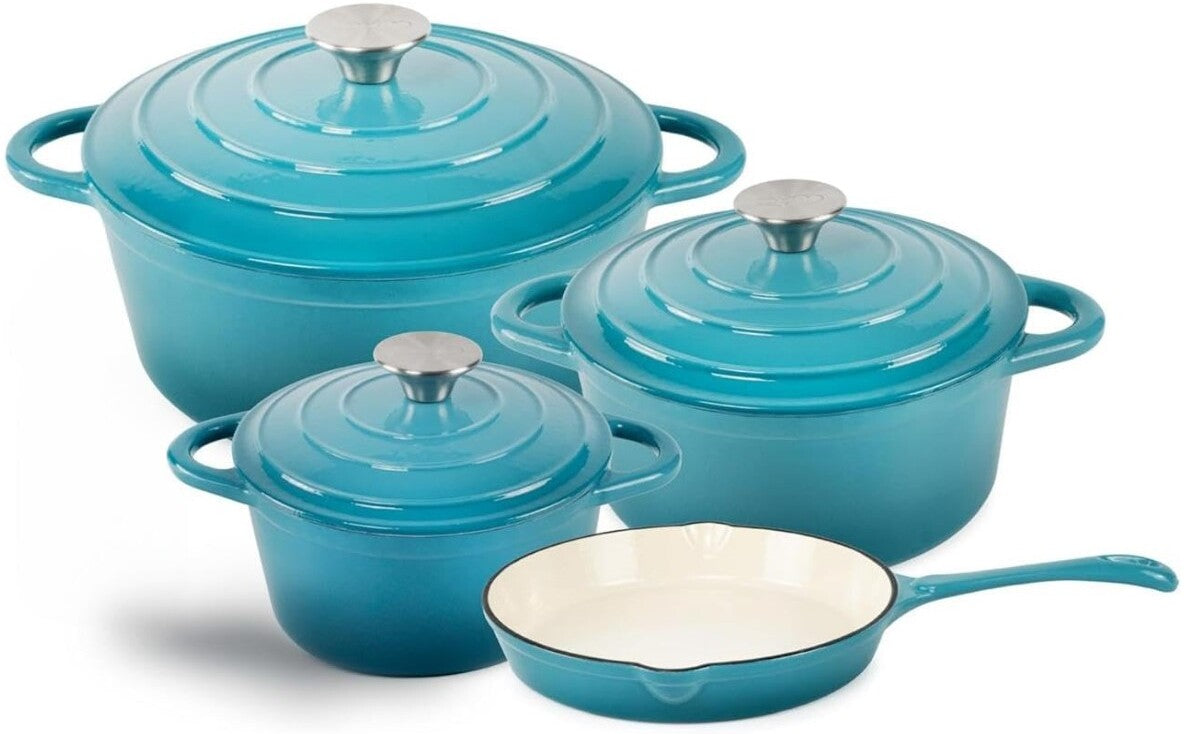 Online Oasis 7 Piece Cast Iron Pot Set - Blue