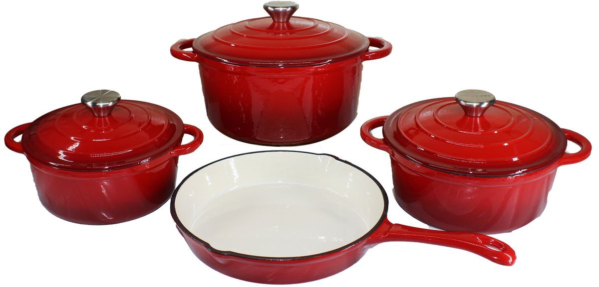 Online Oasis 7 Piece Cast Iron Pot Set - Red