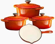Online Oasis 7 Piece Cast Iron Pot Set - Orange
